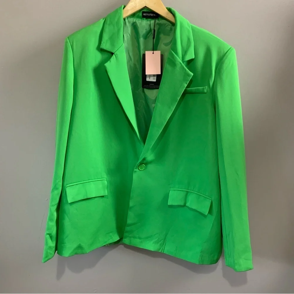 Pretty little things oversized bright green button front blazer